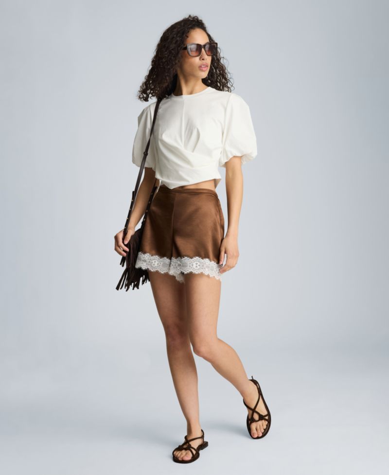 Women's Contrast Lace Hem Pull-On Shorts