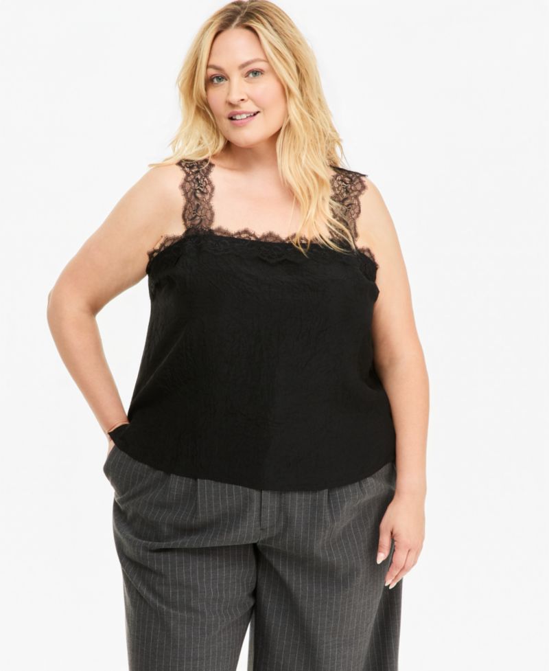 Plus Size Lace-Trim Crinkle-Texture Camisole