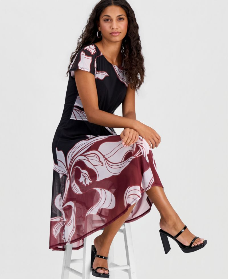 Petite Placement-Print Tie-Front Dress