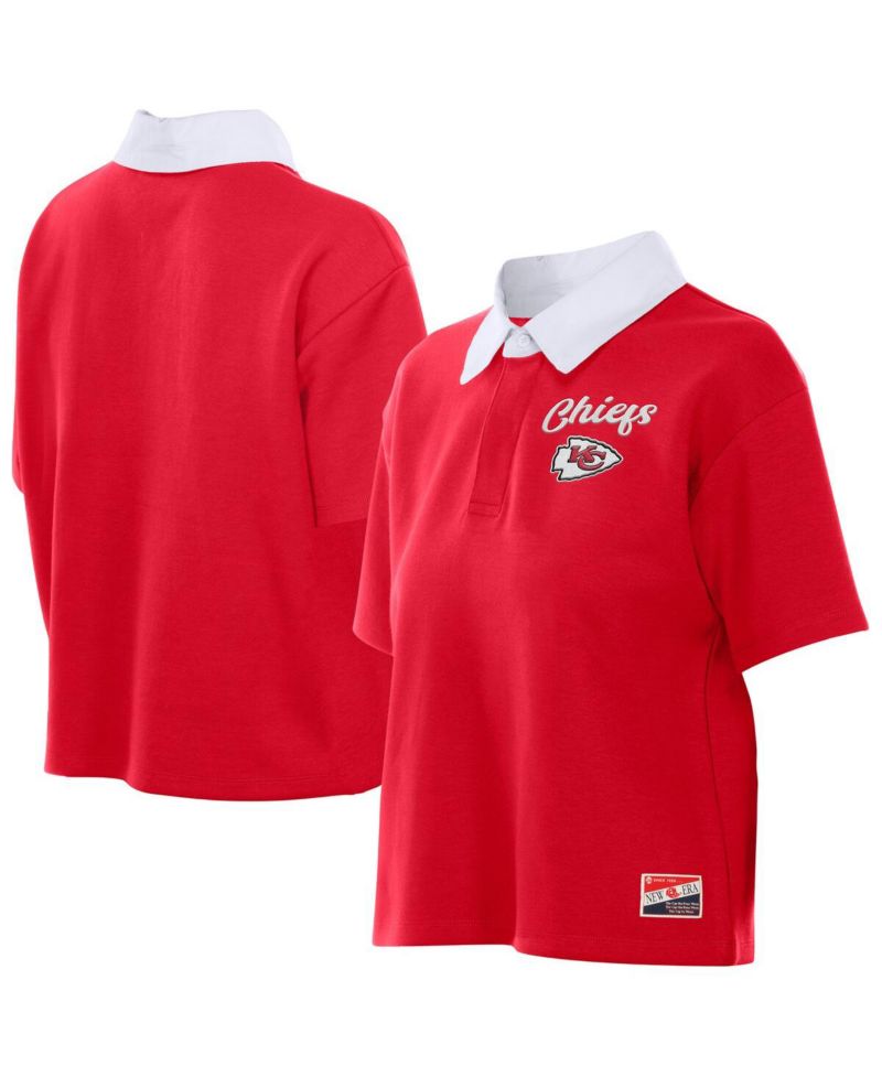 Women's Red Kansas City Chiefs Throwback Boxy Cropped Polo Shirt