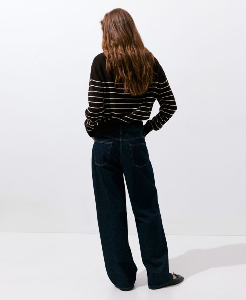 Women's Quarter-Zip Striped Cotton Sweater