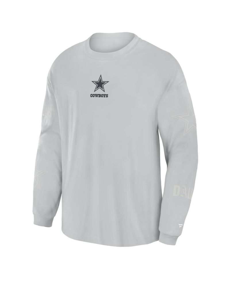 Men's Gray Dallas Cowboys Oversized Type Play Long Sleeve T-Shirt