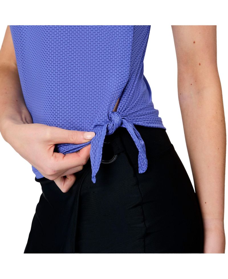 Women's Textured Mesh Side Tie Blouson Tankini Top