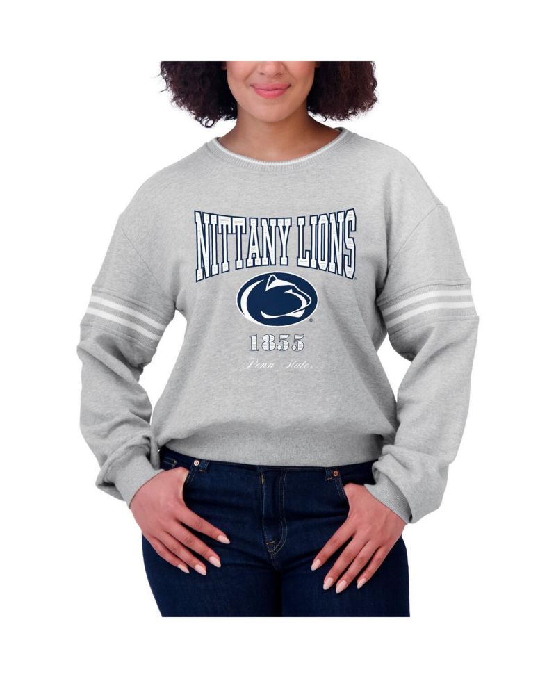 Women's Heather Gray Penn State Nittany Lions Classic Stripe Pullover Sweater