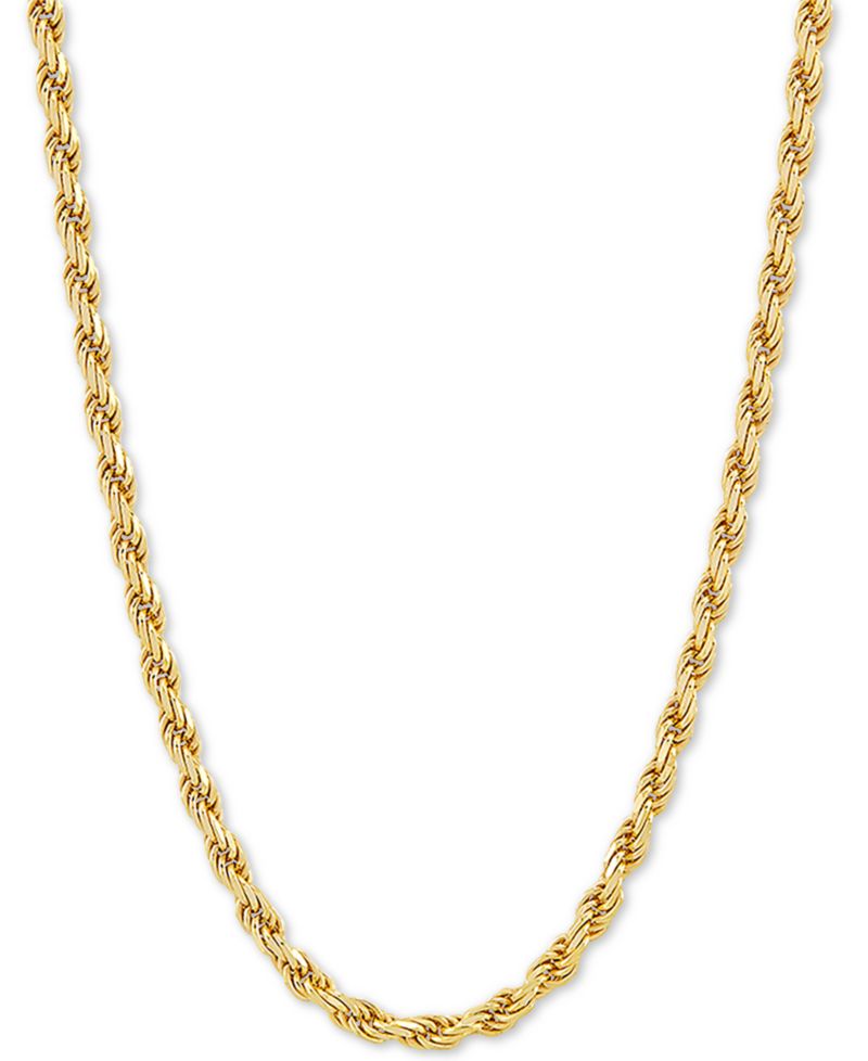 Rope Link Chain Necklace 18"-24" In Sterling Silver or 18k Gold-Plated Sterling Silver (2-3/4mm)