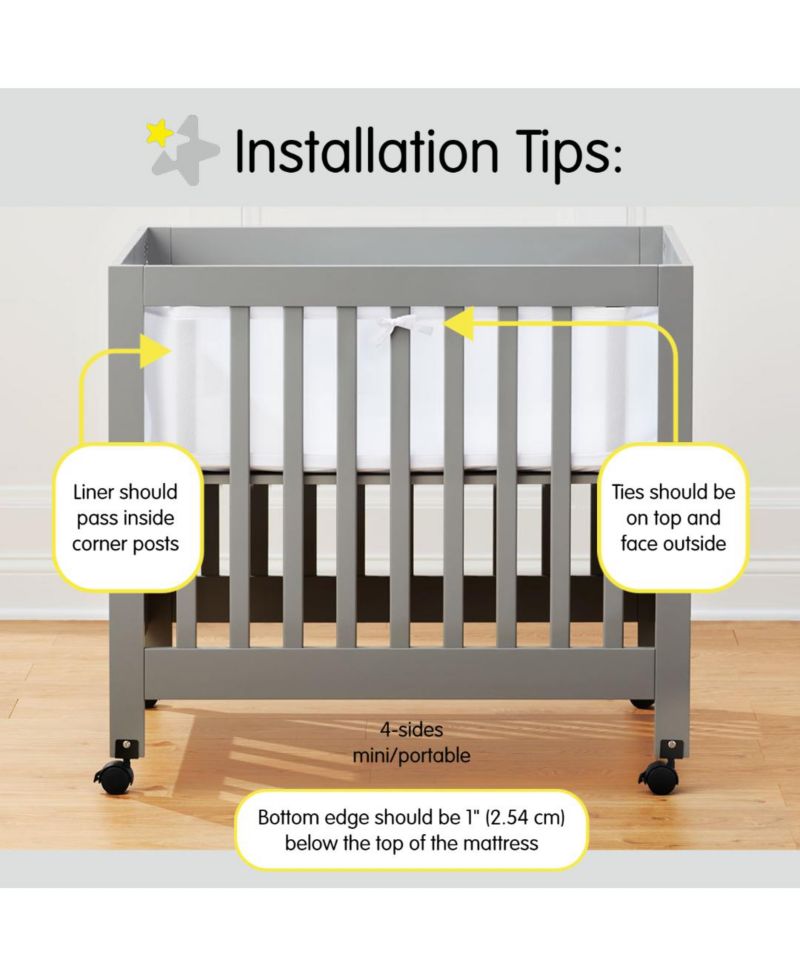 Breathable Mesh Liner for Mini Cribs, Classic 3mm Mesh (Size 4M Covers 4 Sides, Mini Cribs Only)