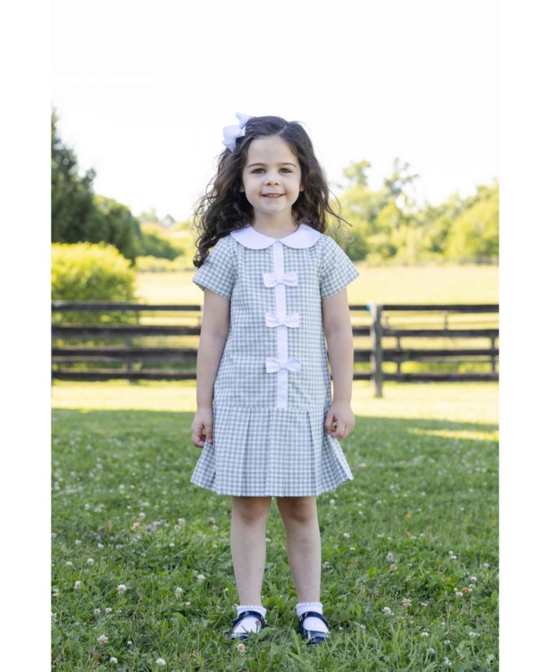 Girls (4-6X) Check Dress with Pleated Skirt And Bows