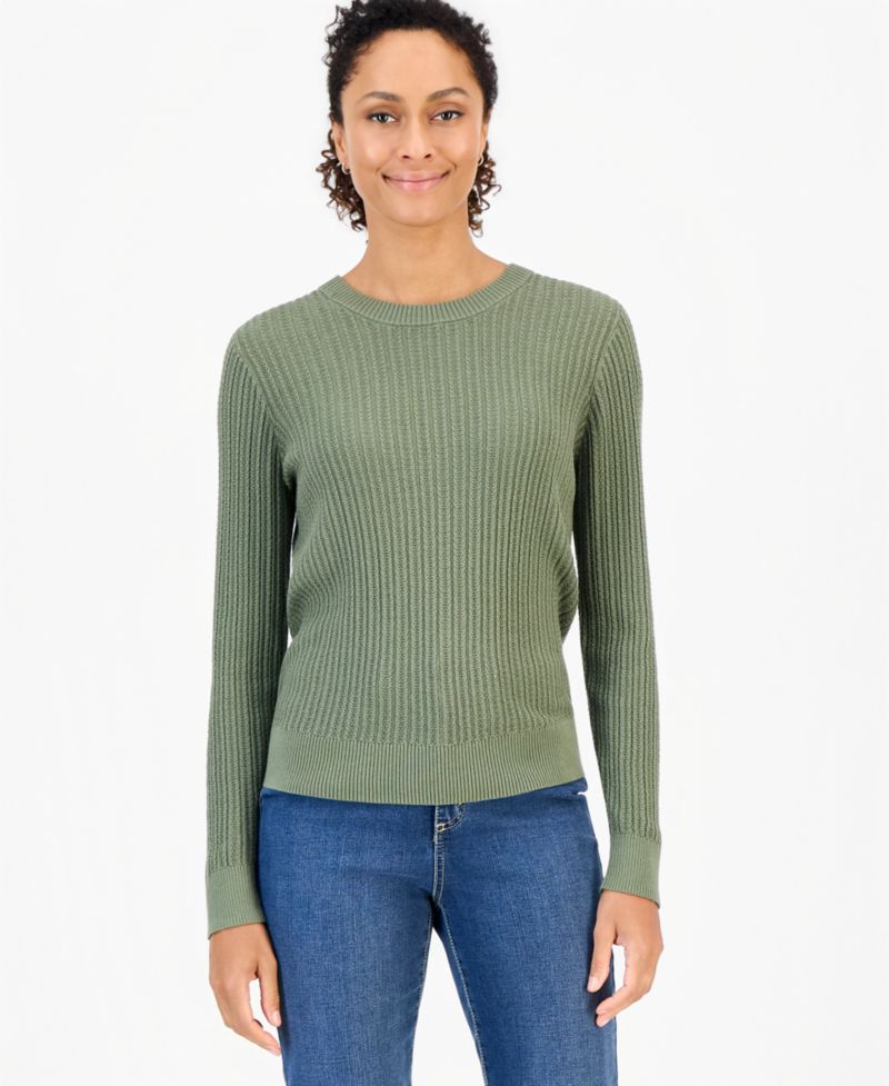 Petite Mix Stitch Crewneck Cotton Sweater, Macy's Exclusive