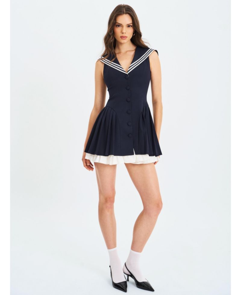 Women's Calliope Navy Sailor Pleated Mini Dress