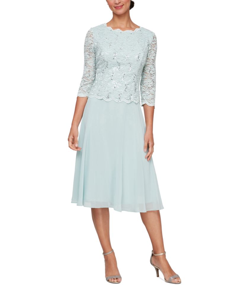 Women's Sequined Lace Contrast Midi Dress