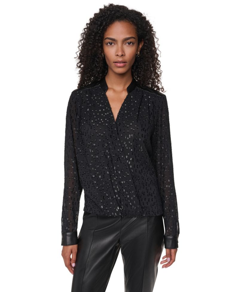 Women's Clip Dot Surplice V-Neck Long-Sleeve Blouse