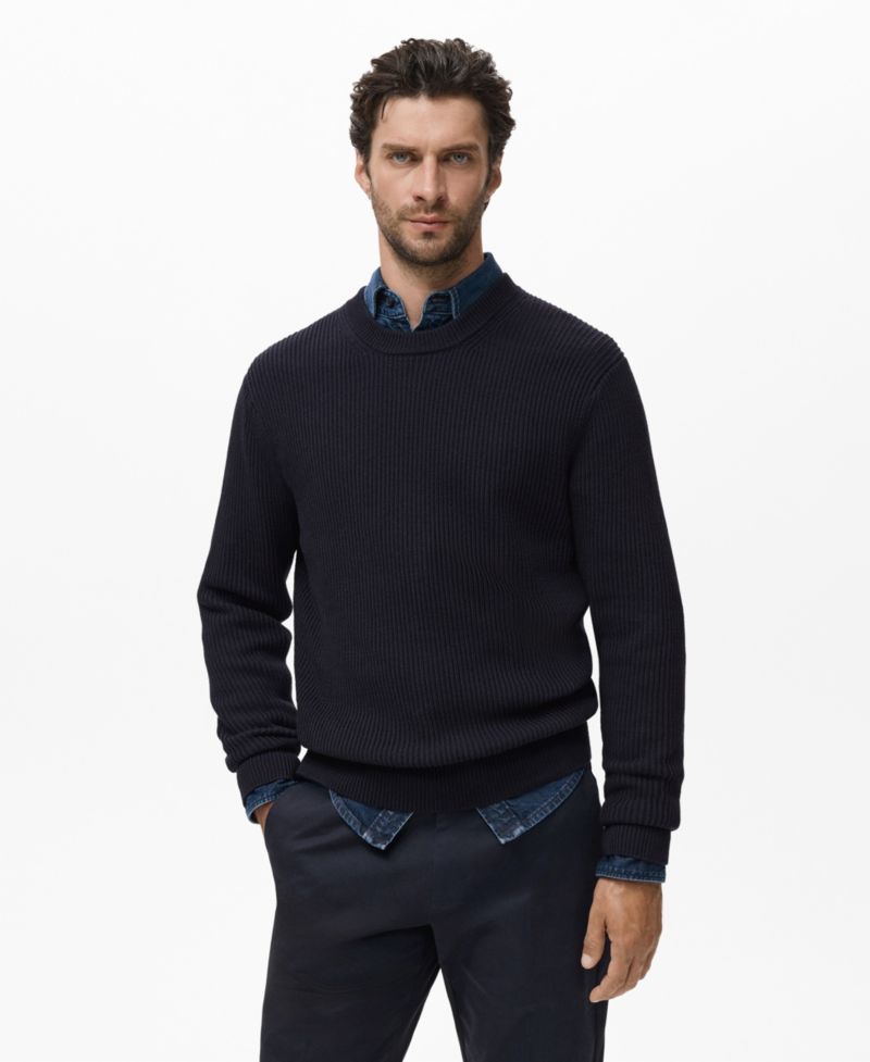 Men's Fine Rib-Knit Cotton Sweater