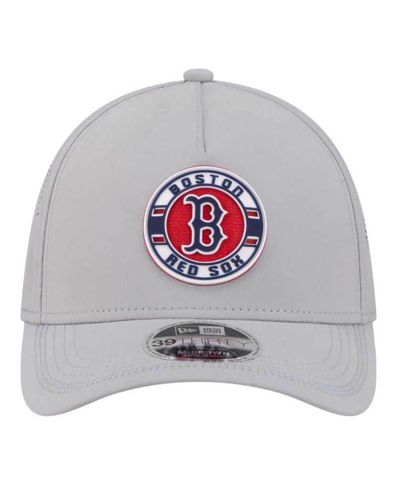 Men's Gray Boston Red Sox Patch 39THIRTY A-Frame M-Crown Perforated Flex Hat