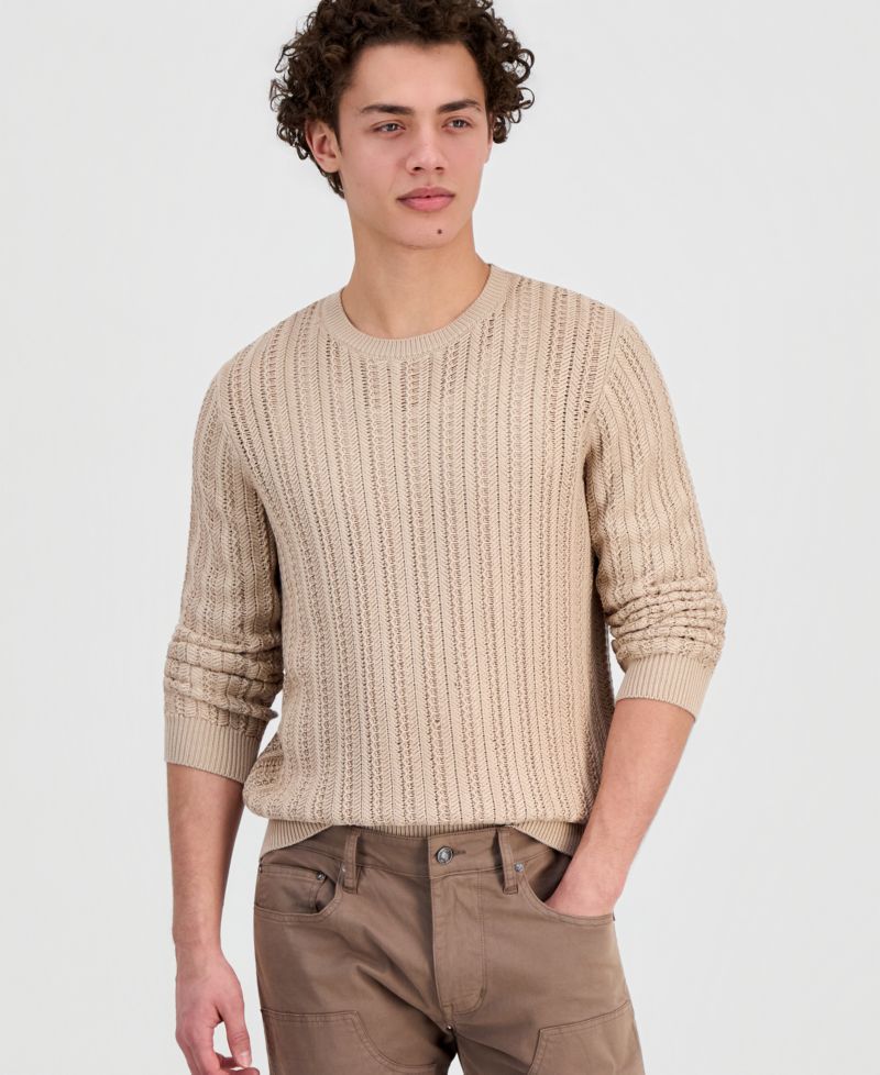 Men's Herringbone-Texture Crewneck Sweater