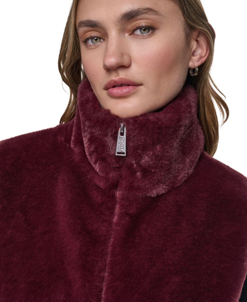 Women's Mock-Neck Ribbed-Knit Hem Faux Fur Vest