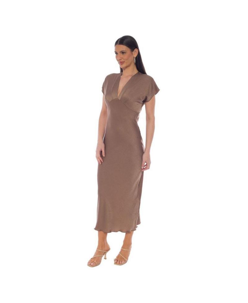 Women's Crepe Satin V-Neck Maxi Dress