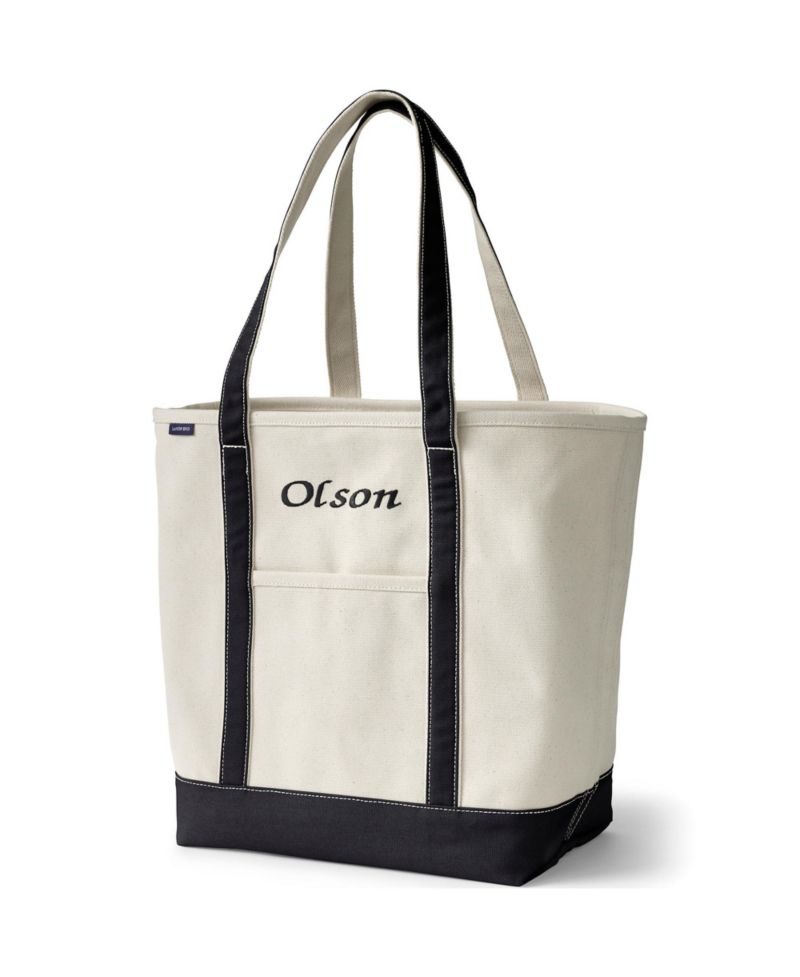 Large Print 5 Pocket Open Top Long Handle Canvas Tote Bag