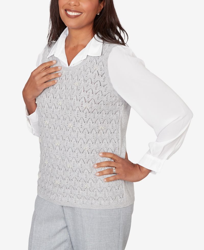Women's Al Fresco Pointelle Mother of Pearl Lace Two-In-One Sweater