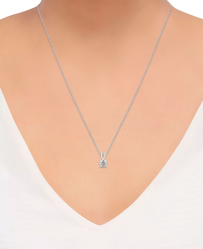 GIA Certified Diamond Solitaire Diamond 18" Pendant Necklace (1/2 ct. t.w.) in 14k White Gold