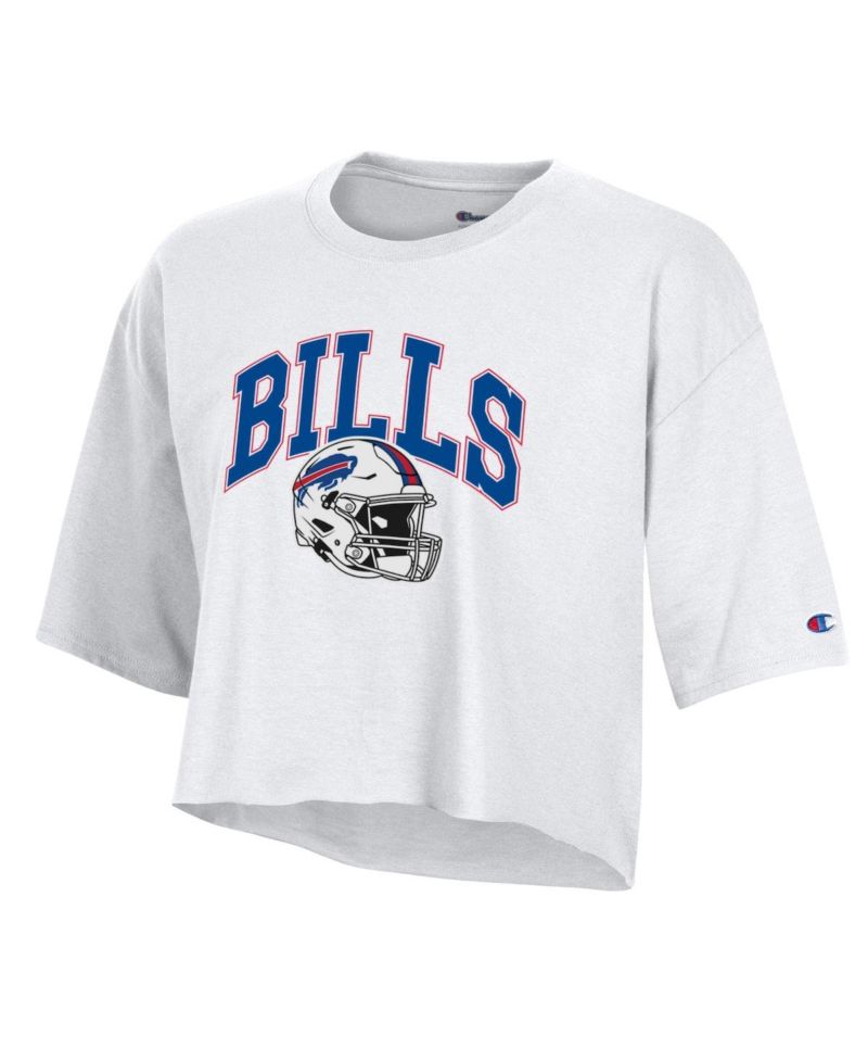 Women's White Buffalo Bills Boyfriend Cropped T-Shirt