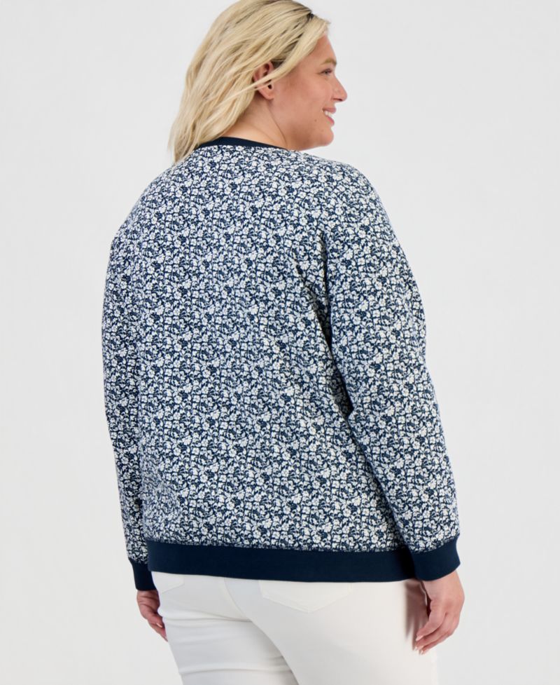 Plus Size Printed Fleece Crewneck Sweatshirt