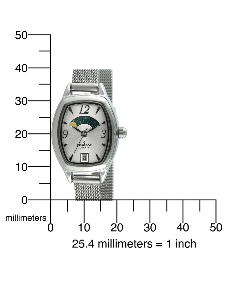 Women's Silver Dial Sun Moon Watch 30x20mm Mesh Bracelet