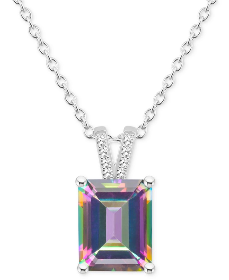 Mystic Topaz (4-1/4 ct. t.w.) & Diamond Accent Emerald-Cut 18" Pendant Necklace in Sterling Silver (Also in Pink Topaz)
