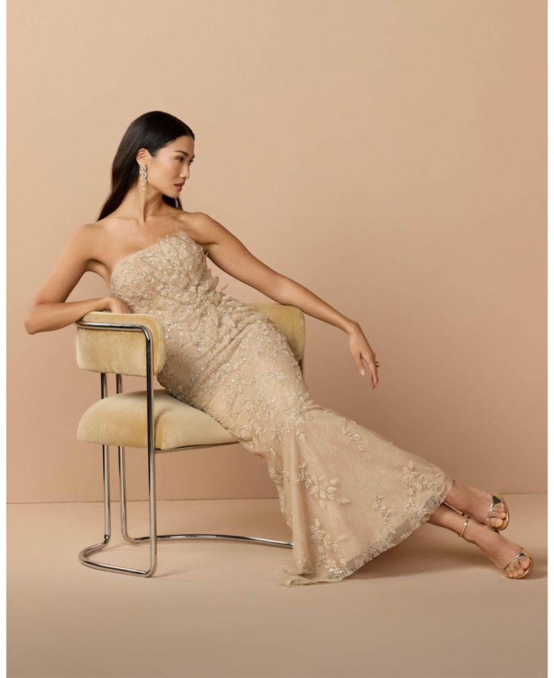 Petite Beaded Mermaid Gown with 3D Flowers