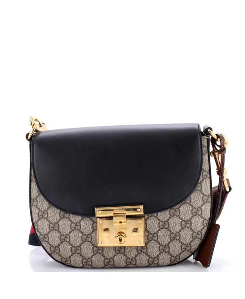 Medium Padlock Saddle Shoulder Bag GG Coated Canvas and Leather