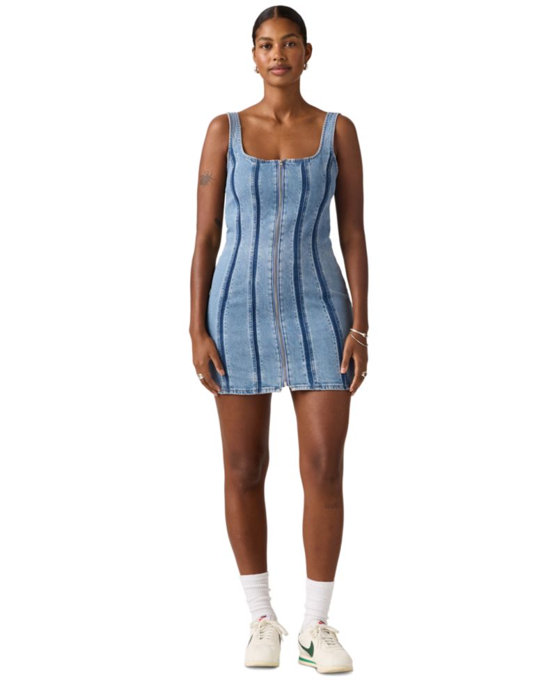 Premium Women's Seamed Figure Hugging Slim Fit Square Neck Cotton Dress