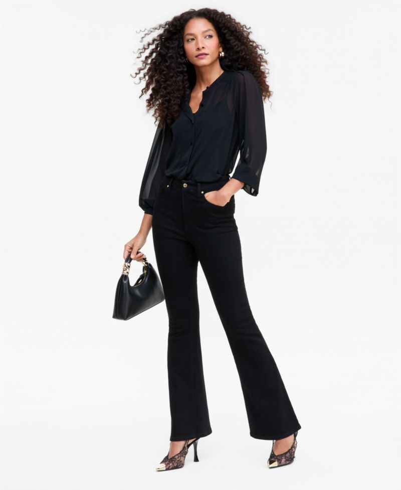 Women's Long Sleeve Sheer Button-Front Blouse