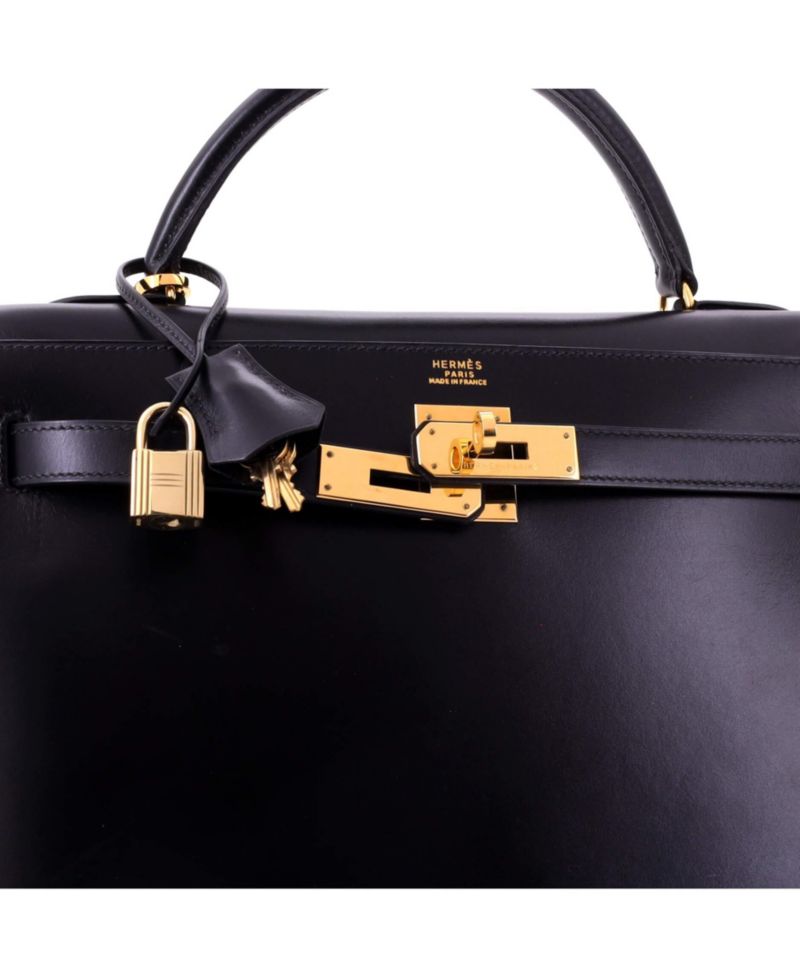 Kelly 32 Handbag Black Box Calf with Gold Hardware