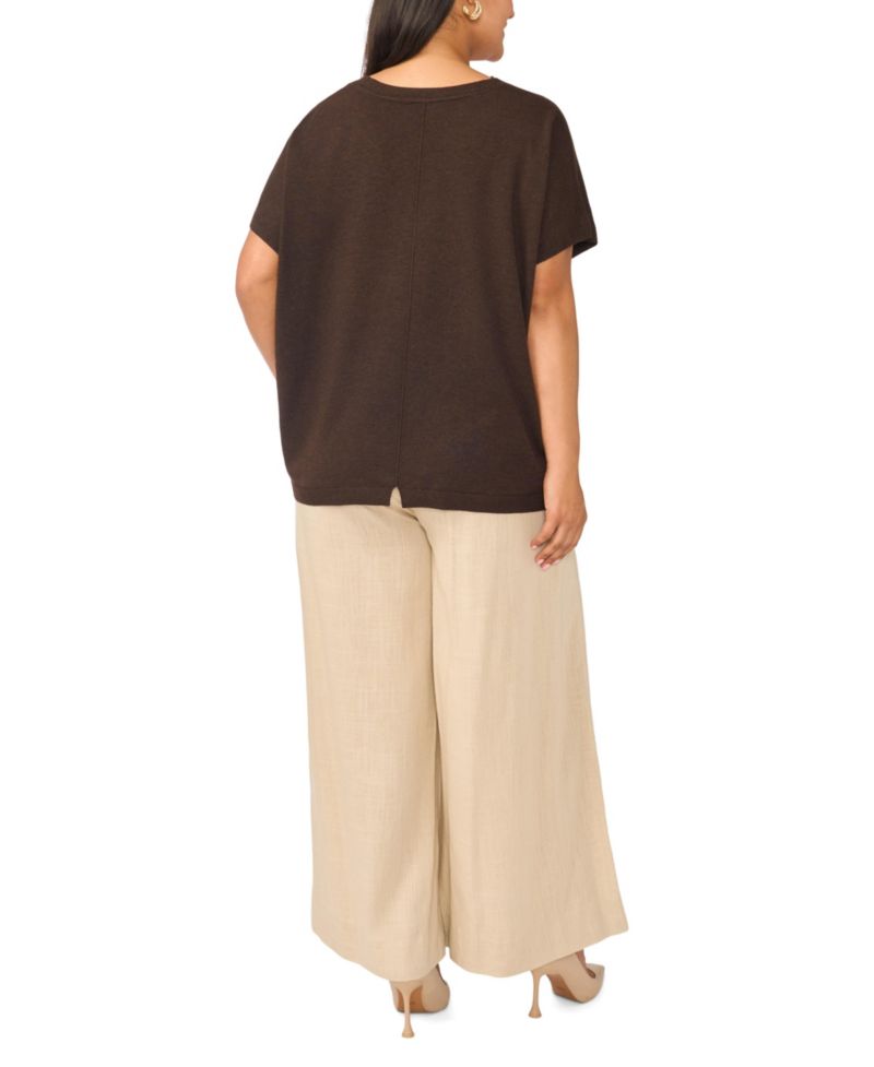 Plus Size V-Neck Short-Sleeve Boxy Sweater