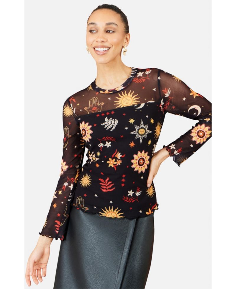 Women's Cosmic Mesh Long-Sleeve Sheer Top