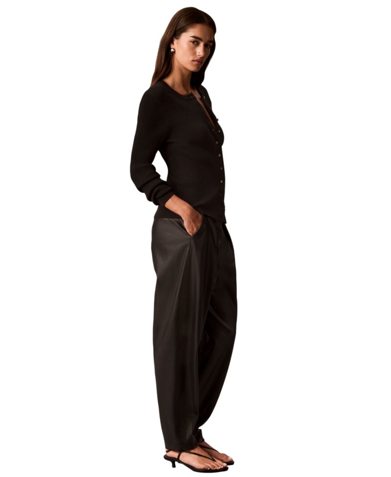 Women's Faux Leather High-Rise Pleated Barrel Leg Pants