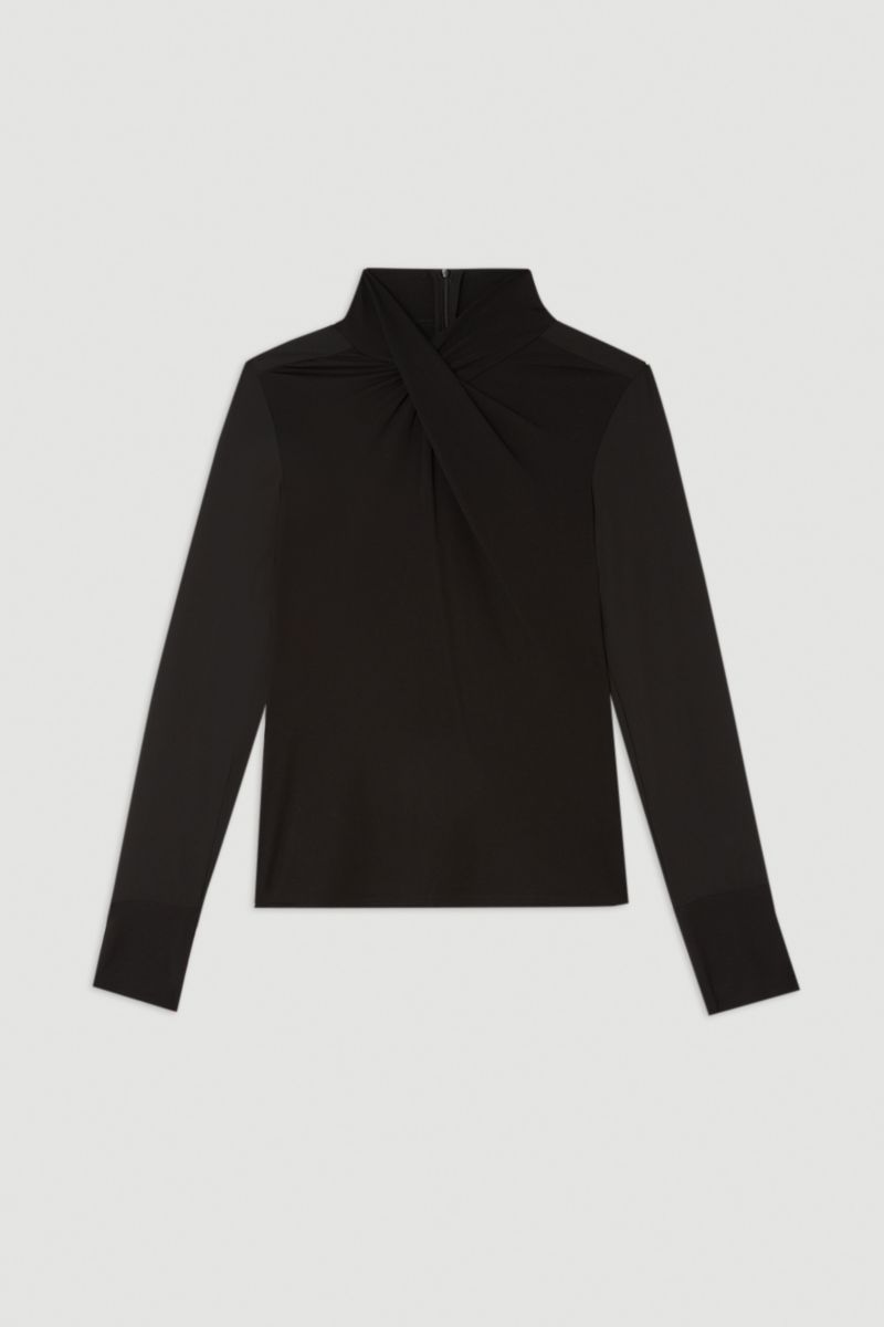 Jersey And Georgette Mix High Neck Top