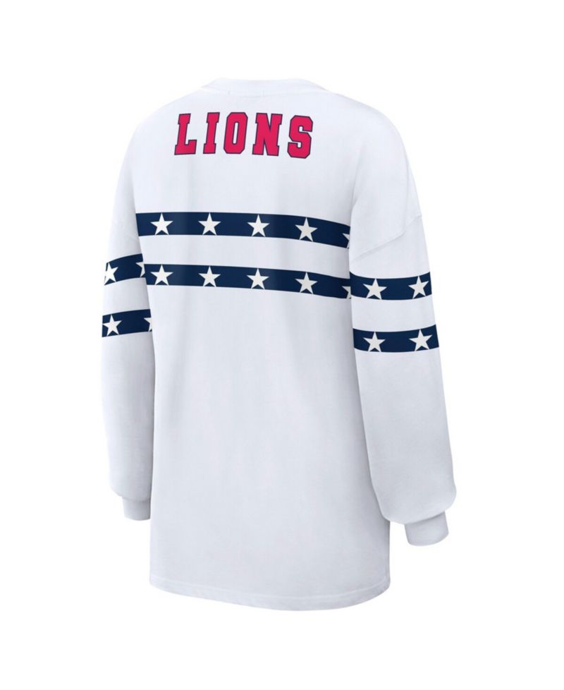 Women's White Detroit Lions Americana Stripe Long Sleeve T-Shirt