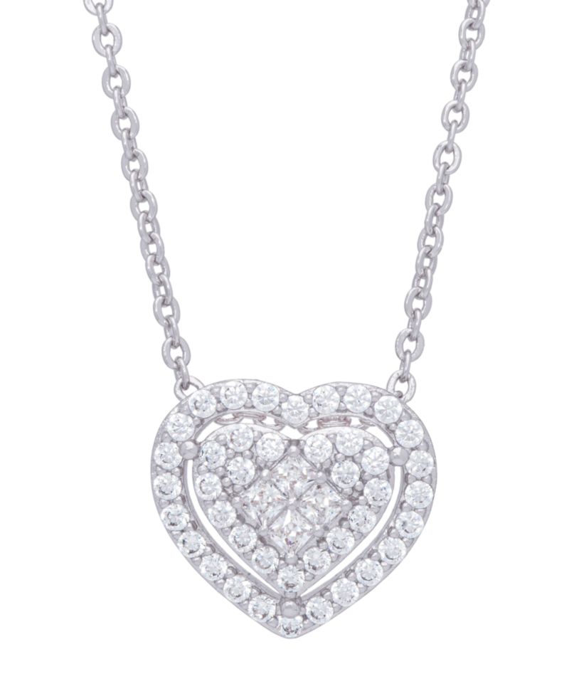 Cubic Zirconia Heart Necklace in Fine Rose Gold Plate or Fine Silver Plate