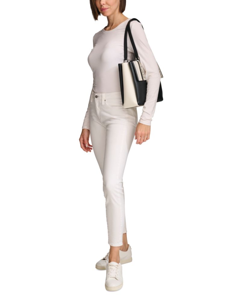 Clove Mixed Material Push-Lock Triple Compartment Tote Bag