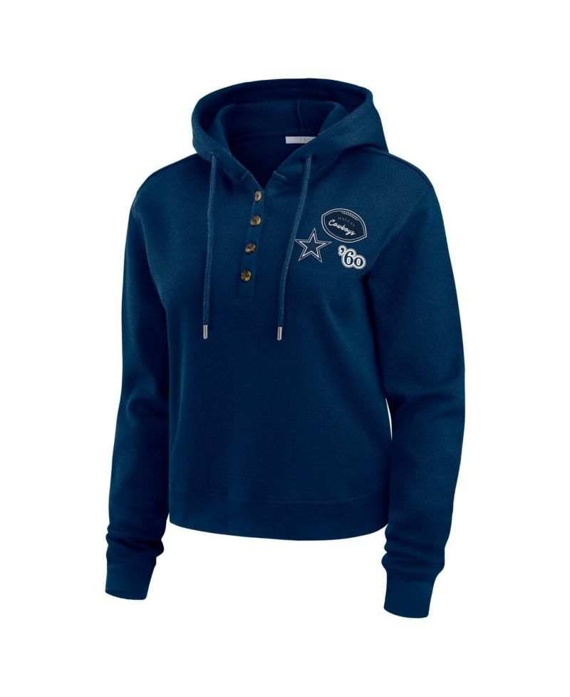 Women's Navy Dallas Cowboys Waffle Hoodie Pullover Top