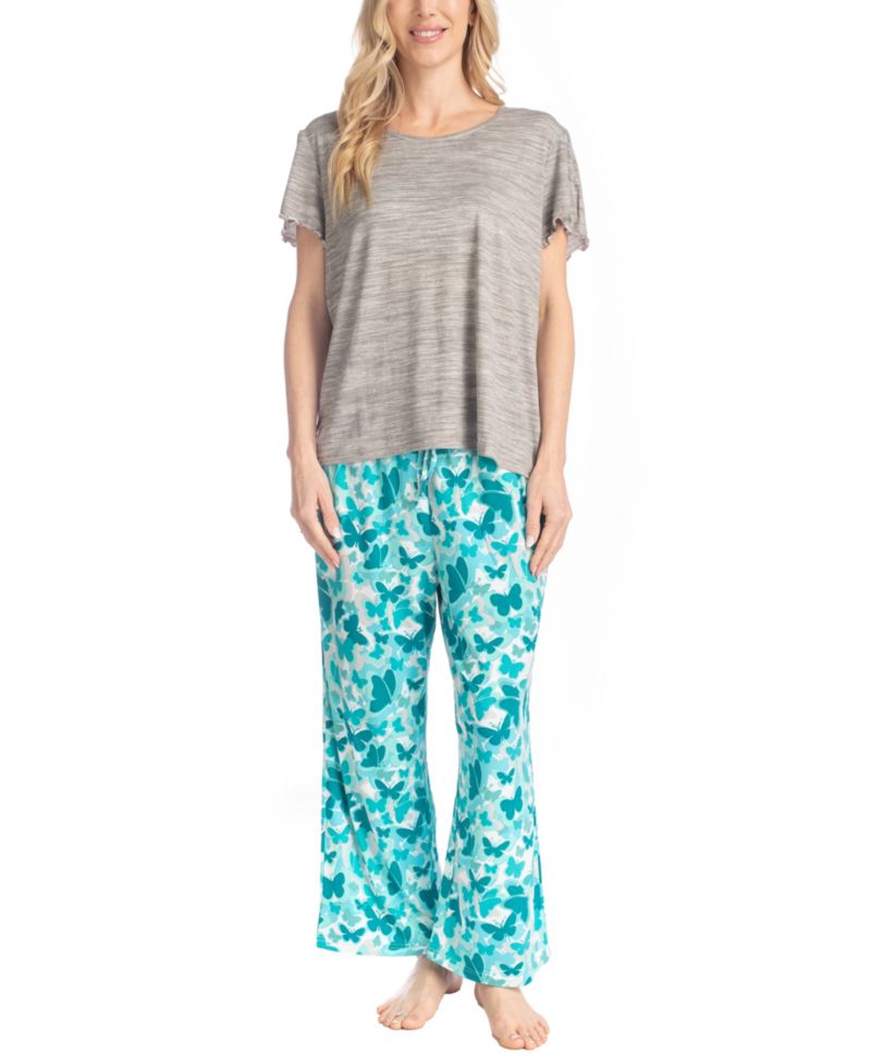 Women's Artistic Garden Round Neck Top and Ankle Pants