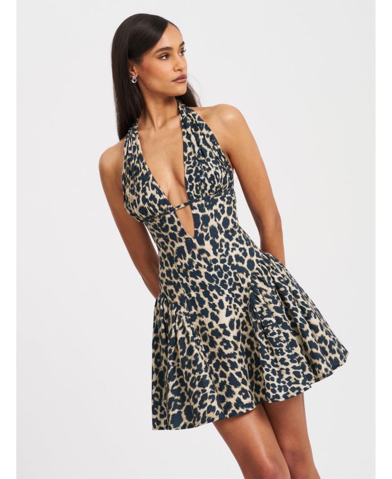 Women's Mackenzie Cheetah Print Halter Linen Mini Dress