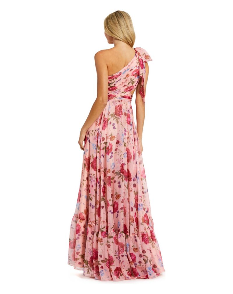 Women's One Shoulder Floral Gown with Side Cutout