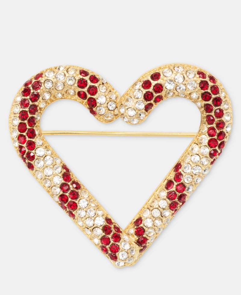 Gold-Tone Red and White Heart Pin