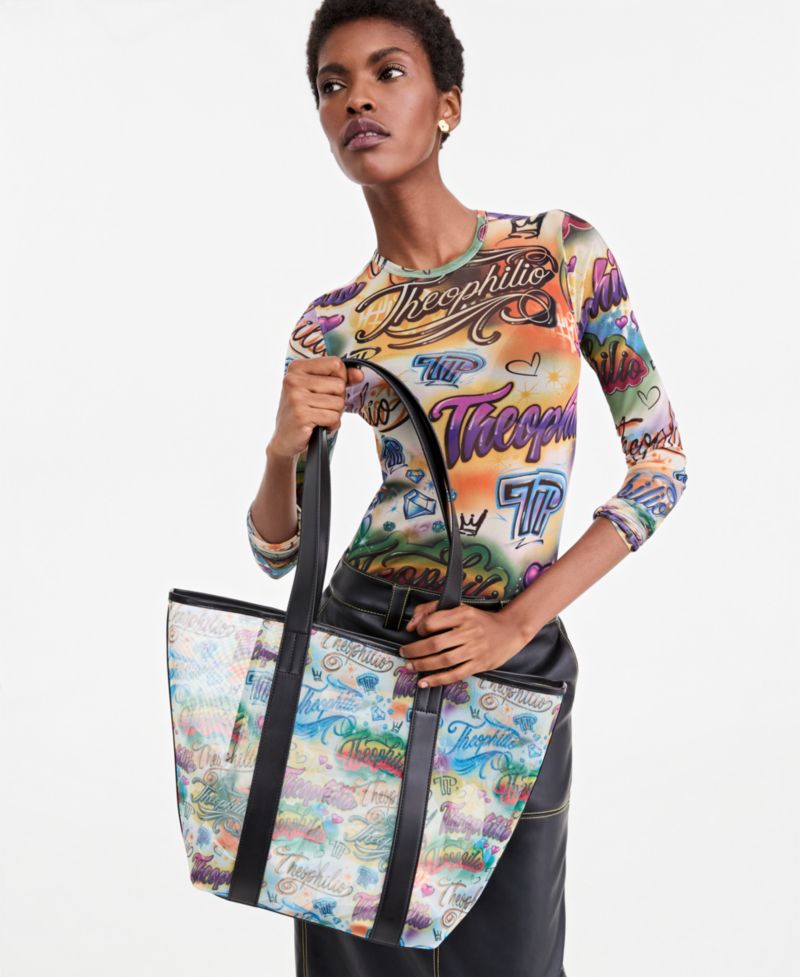 Graffiti Print Mesh Tote Bag & Removable Pouch Set