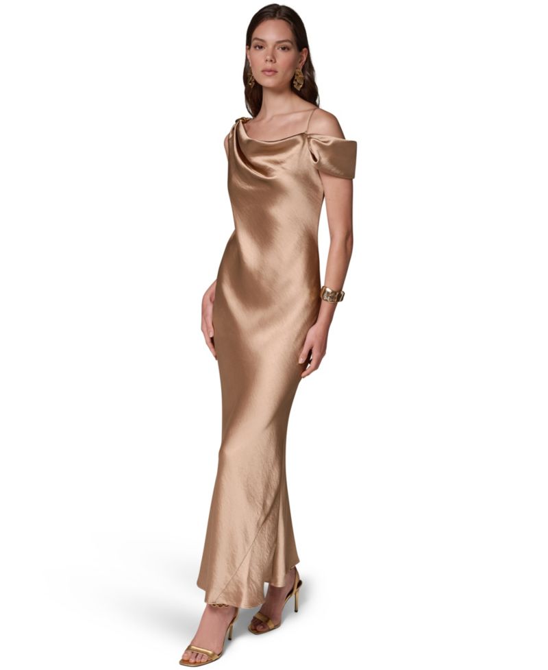 Women's Cowl Neck Asymmetrical Satin Dress