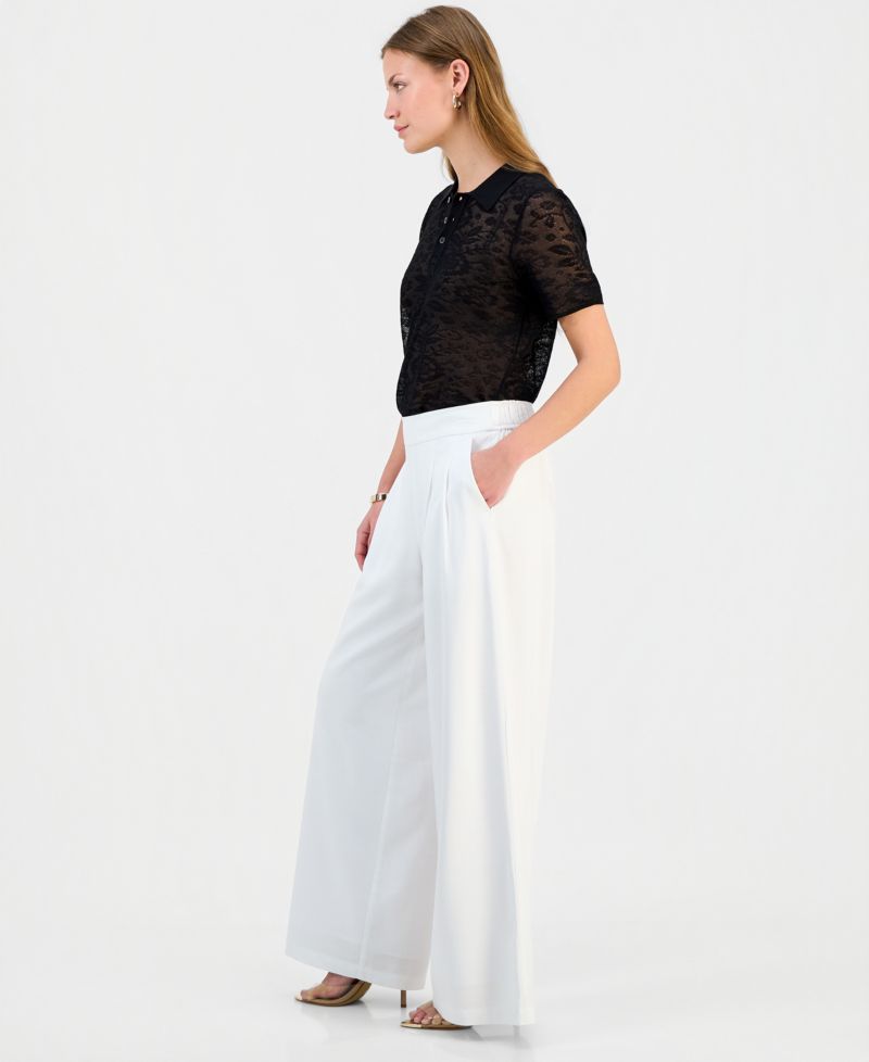 Petite Pleated Pull-On Wide-Leg Pants