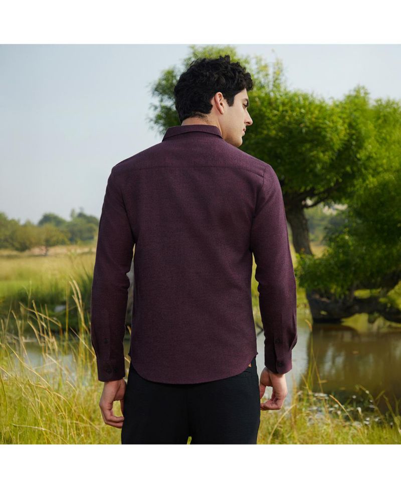 Men's Wine Red Solid Cotton Shirt