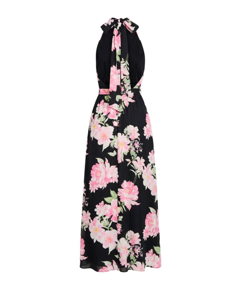 Women's Floral Halter Neck Backless Maxi Dress