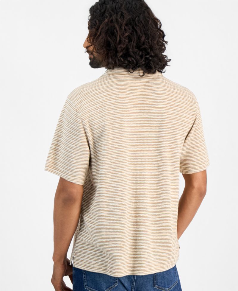Men's Short-Sleeve Wave Textured Camp Collar Shirt